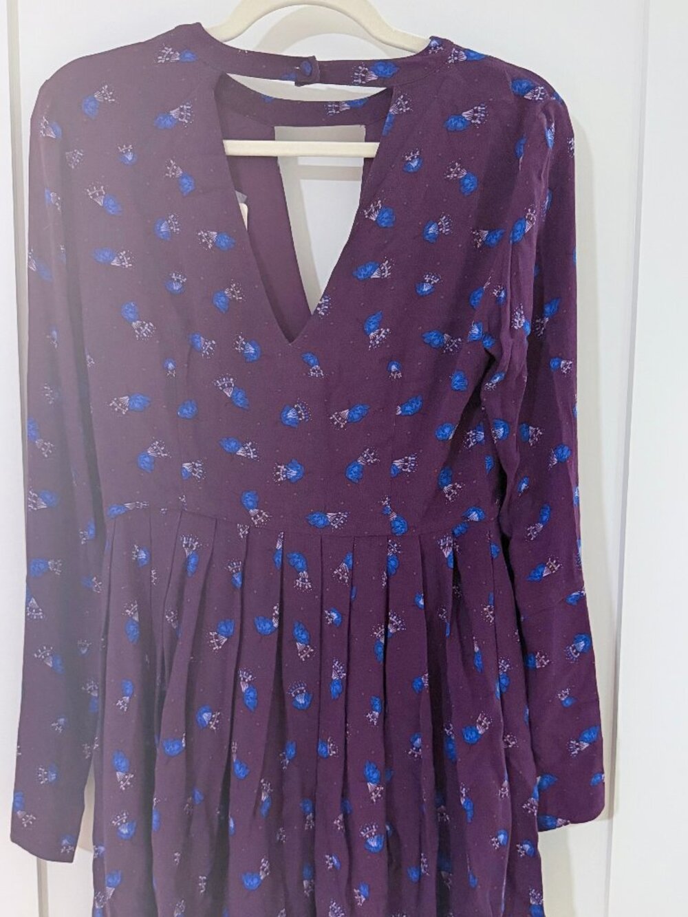 NWT Free People Purple Blue Floral Long Sleeve Mini Dress Size 4